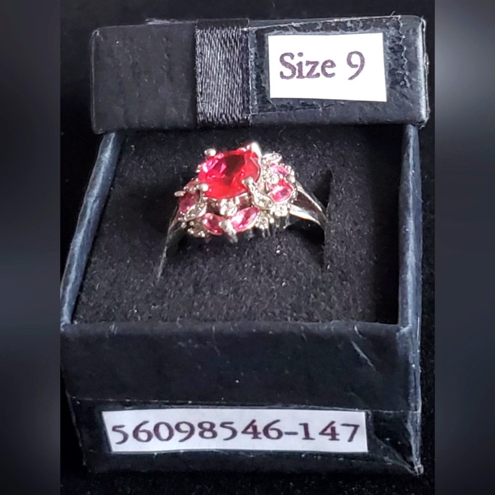 New .925 Sterling Silver   2.5 CT. GARNET & CZ RING